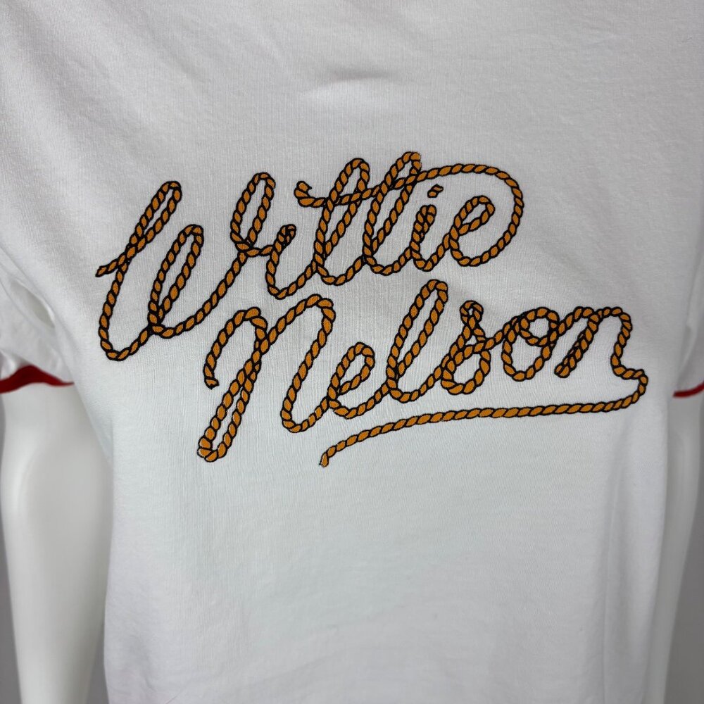 Brixton Willie Nelson Tee Womens Medium Red White Rope Name Cropped Band Shirt - Picture 4 of 10